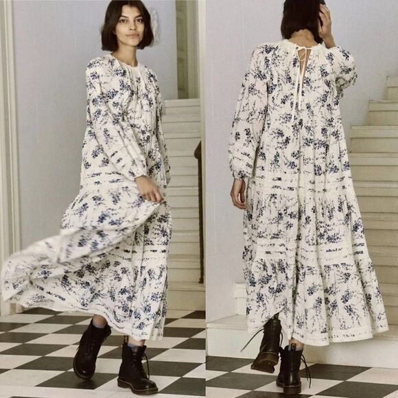 THE GREAT. The Hideaway lace-trimmed floral-print cotton midi dress XS - Picture 6 of 12